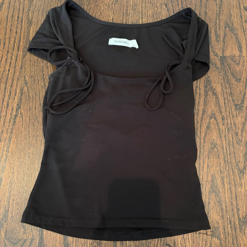 Glassons Black Short Sleeve Tie-Shoulder Top